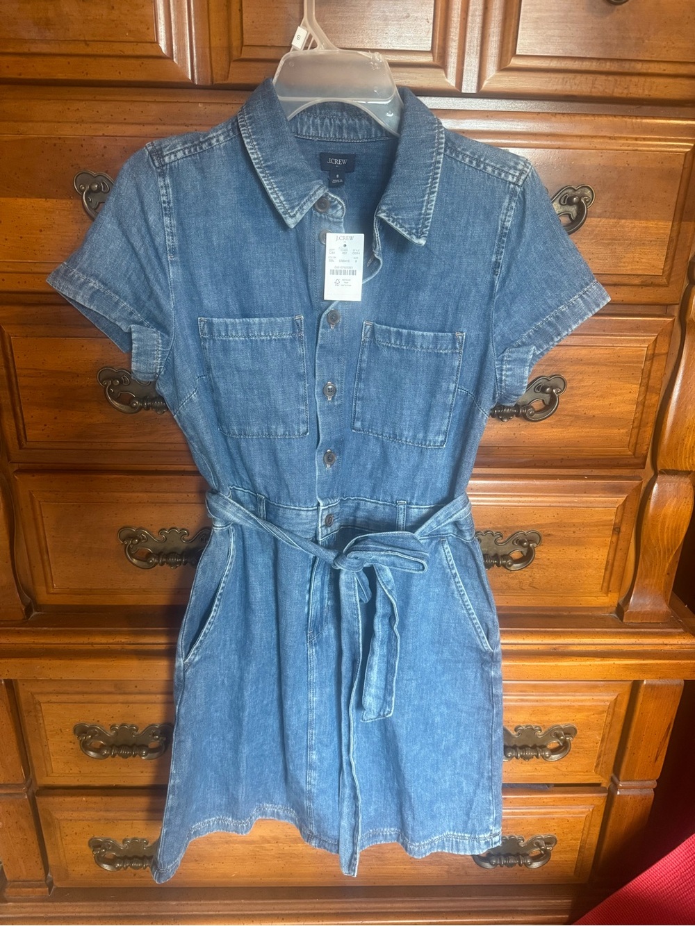 Denim Dress with Tie Belt